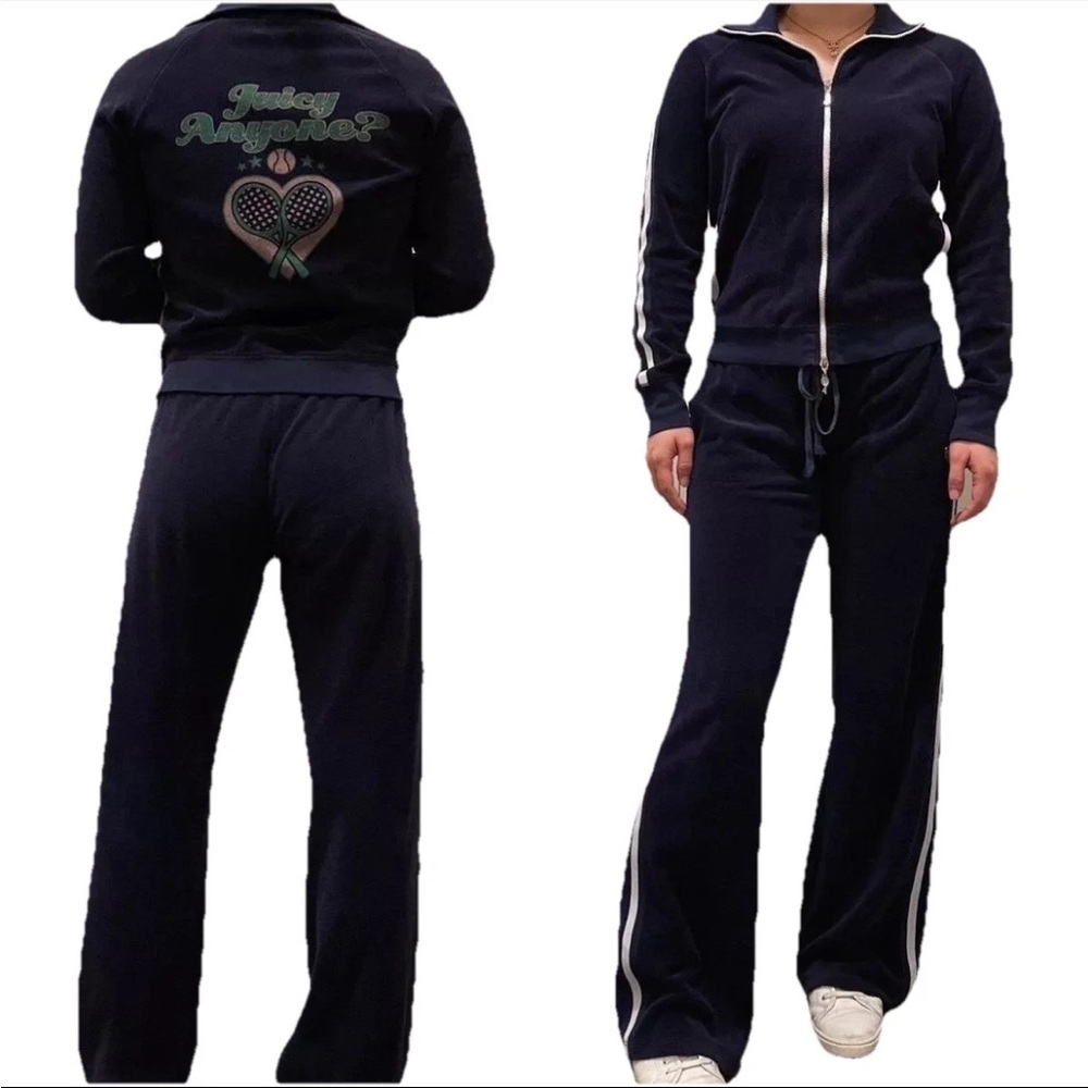 Juicy Couture Y2K VTG Varsity Tennis Tracksuit Set retro challengers navy